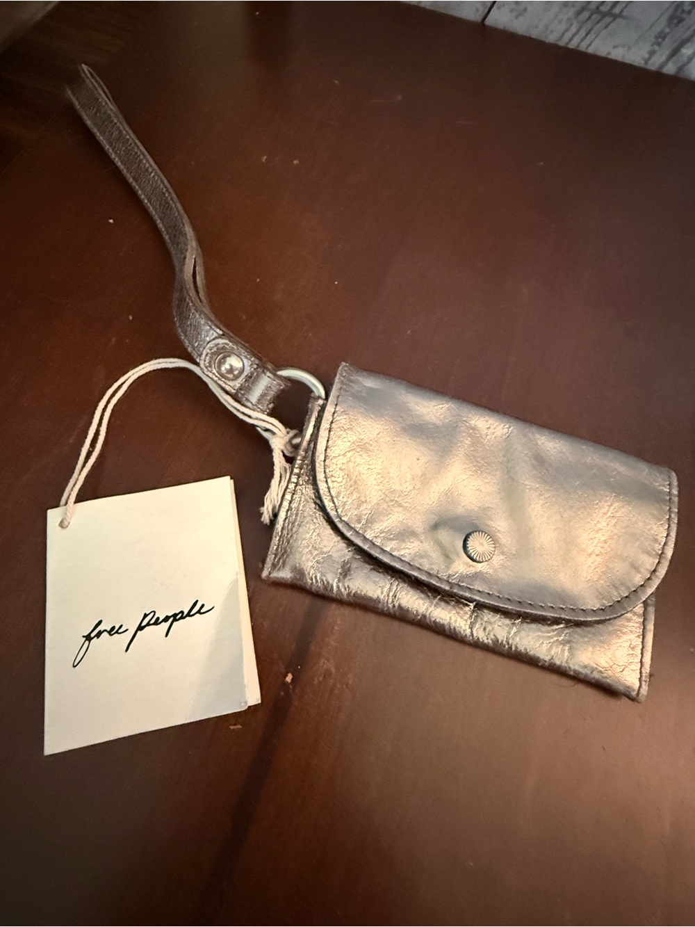 Free People Metallic Pewter Leather Wristlet Clutch